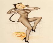 Alberto Vargas - &#34;Trick or Treat&#34; - October 1967 Playboy Magazine Vargas Girl Illustration - The most popular Halloween illustration I post annually is from Vargas. Easy to see why with the cat costume and the wonderful lines from Vargas of the be from laurie vargas