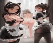 (MpF/GM4M) the maids catch their masters son peaking on them. They talk for a second before they decide to tell the master what his son was doing, and if they can punish him. They decide to dress him up in a maids outfit. And put him to work. from analw son