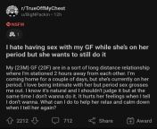 Period sex, period sex! A redditor made a post about his problem with period sex, and all I can think of was the song. from tante sex a