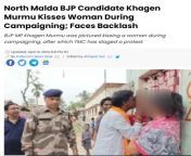 BJP candidate from Malda Uttor Khagen Murmu kisses a woman during election campaign from murmu kuri deper