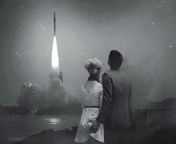 Couple viewing the Apollo 8 spacecraft launch, 1968. from the apollo