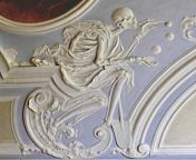 Death blowing bubbles, one of the several depictions of death created by Johann Georg Leinberger between 1729 and 1731 for the ceiling of the Holy Grave Chapel in Michaelsberg Abbey in Bamberg, Germany. The bubbles are symbols of the fragility of life [ from sex scene of the movie secrets of sex