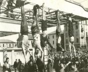 The Dead Body of Italian Prime Minister and Fascist Dictator Benito Mussolini (second from left) next to his Mistress Claretta Petacci and other Executed Fascists on display in Piazzale Loreto - Milan, Italy - 1945 [2044x1389] from sexy arabic hijabi muslim the prime minister and lying