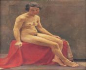 Ladislav Treskon - Seated Nude (1920) from seated