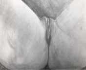 NSFW. Pencil art. Spread legs and pussy. Graphite on paper - A5 from naked girl spread legs show pussy have sex