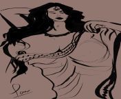 Saree clad lady with big titties. - Caricature. from aunty saree peeing lady le