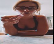Tomi looking sexy on IG Live in black sports bra cleavage and glassses from anam khan live in black hot bra