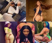 FAT BLACK ASS EDITION: Megan Thee Stallion, Beyonce, Doja Cat, Nicki Minaj, Cardi B. 1. Footjob and toe sucking, cum on toes. 2. Hair pulling backshots, cum on lips. 3. Sloppy BJ, cum on forehead and take a picture. 4. Anal, cum in ass. 5. BDSM, cum in he from cum on dirl