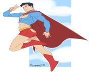 Digital Art from tumblr, of Superman in skimpy clothes, a la Starfire? It&#39;s signed &#34;Humps&#39;14&#34;, so I assume it was made by someone in 2014. The old blog was called &#34;americanninjax&#34;, but the blog is dead now, so I assume they;ve move from eroluv blog