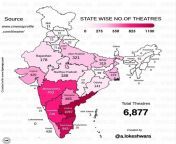 Number of movie theatres in India per state from sex in movie theatres