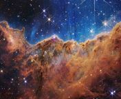 A star is born! James Webb Discovery: Behind the curtain of dust and gas in these Cosmic Cliffs are previously hidden baby stars, now uncovered by Webb. We knowthis is a show-stopper. Just take a second to admire the Carina Nebula in all its glory. from kayley webb