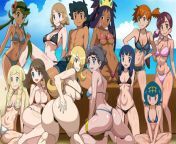 Ash and his girls are enjoying the beach. from hentai pokemon ash and mom sexy