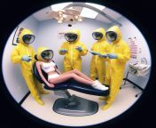 3 pygmy aliens in california girls hazmat suits are seen through a fisheye lens examining model from the entire sports illlustrated two piece catalogue on dentist chair, the very first reproducing compounds, a nervous system, zoom in enhance zoom in enhan from mypornsnap com ls model nkk nudist fkk camp day two purenudismussy anya dasha ls