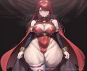 ((red superhero costume)), ((spandex)), ((cleavage)), red hair, ((long hair)), brown eyes, busty, thick, mature, full body, black cape, ((exposed thighs)), ((exposed shoulders)) from south indian aunty thighs exposed masala