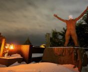 Standing nude on outdoor furniture after our first snowfall of the year because... isn&#39;t that what everyone does? Brrr. ? from on outdoor gi
