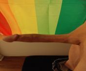 My penis in front of my gay pride shower curtain from penis in bus