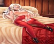 Dickgirl-lady in red tights is waiting for guests - Futanari Cum from albedo futanari