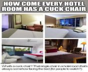 This is so true ? how come every hotel has a cuck chair? ? Who&#39;s ever experienced it here as a real cuck chair? ? Why are there never two armchairs? Coincidence? ?? from mariko a spread clam chair metart