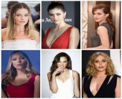 WYR: Have a 24 hour fuck fest with Margot Robbie, Alexandra Daddario, Emma Watson, Scarlett Johansson, Gal Gadot, and Elizabeth Olsen 6 times a year, or choose one to fuck whenever and however you want everyday for 2 weeks from genshin fuck fest