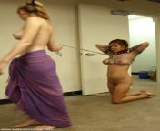 A mistress with her naked lesbian slave from redhead femdom mistress pegs her naughty jewish slave