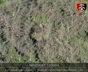 ua pov. Russian Mortar position targeted by UA drone and artillery. The video shows a soldier with what looks like a graphic wound on his neck. Him and another man look to be KIA at the end. from camel and man sixce video
