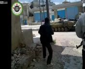 Video showing a Group of Syrian rebels taking a direct hit from a Syrian Army BMP-1, Also shows a FSA fighter almost shooting his foot off with his AK (NSFW) Early 2012/2013, Syria from syrian gomez